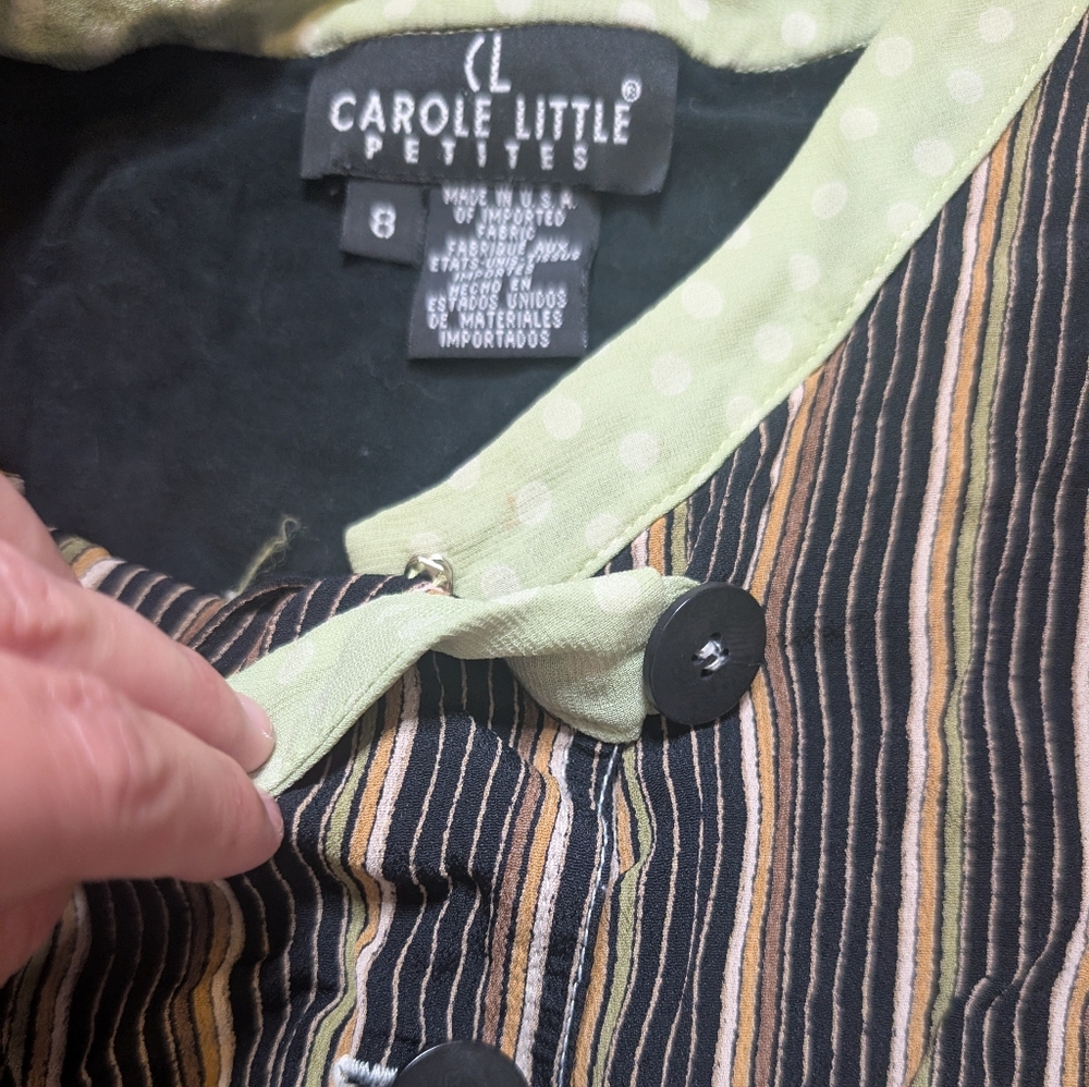 Carole Little Vintage Striped Floral Patch Boho Button Up Y2K Vest Top Size 8 - Picture 3 of 7